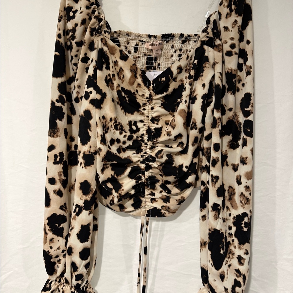Stylish Leopard Print Ruched Blouse